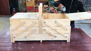 Amazing Design Ideas Woodworking Project Homemade From Pallet - 3-Layer Sewing Folding Tools BoX