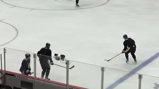 Pittsburgh Penguins Tristan Jarry takes shots in morning skate