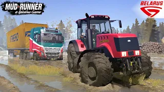 Spintires: MudRunner - MTZ 3022 DC.1 Tractor Pulls Out Volvo Truck Stuck In Mud