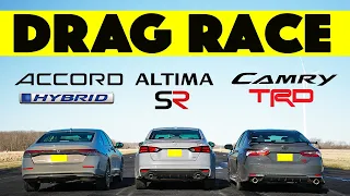 2024 Toyota Camry TRD vs Nissan Altima SR vs Honda Accord...GAP City!  Drag and Roll Race.