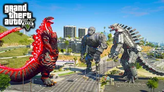 Red Shin Godzilla Vs Mechagodzilla, Mecha Kong Epic Fight ( GTA V Mods )