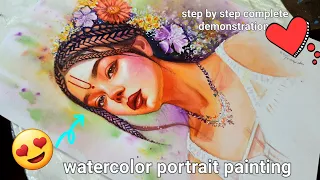 How to do watercolor portrait | step by step demonstration | creative portrait.