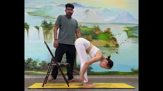 Advanced back bend with chair follow for more @YOGAUNIVERSES like 👍 share 🤝subscribe 🫶