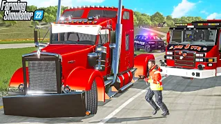 INTERSTATE ACCIDENT (TOTALED KENWORTH) | HEAVY RESCUE | FARMING SIMULATOR 22