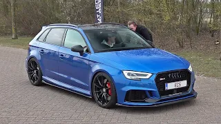 Audi RS3 8V Sportback Stage 2 (520HP) with Iroz Downpipe! Rev Limiter, Downshifts, Accelerations!