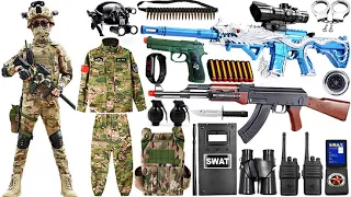 Special police weapon toy set unboxing, M416 rifle, shield, Glock pistol, AK47, Barret, bomb,