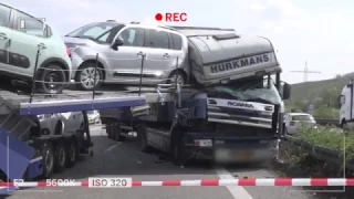 Vollsperrung der A6 nach Unfall mit mehreren LKW