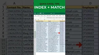 #shorts | INDEX MATCH Function in Excel | Revere Lookup in Excel