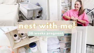 NEST WITH ME AT 36 WEEKS PREGNANT! 💕✨👶🏼 | opening up baby things, bassinet, baby bouncer!