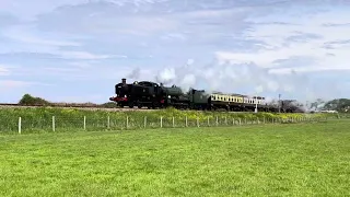 9466 and 6990 Witherslack Hall, make a fine sight, as they depart Blue Anchor, Minehead bound.