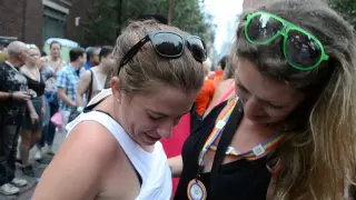 Lesbians kissing at NYC 2015 Pride Parade