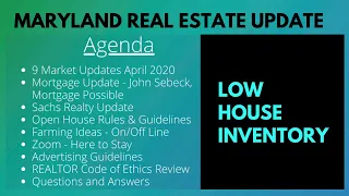 Real Estate Update; Nine Maryland Markets, April 2020 Compared to 2019 Home Sales -Sachs Realty Live