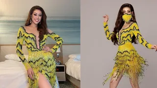 🔥Khánh Vân gây sốt với outfit ruộng bậc thang, khẩu trang cực độc 'bùng nổ' visual tại Miss Universe