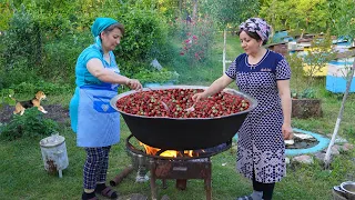 Making Fresh Strawberry Jam and Strawberry Juice in the Village