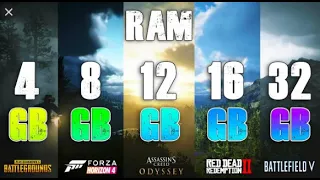 modern 2020 game test in 4gb ram vs 8gb ram vs 12gb ram vs 16 gb ram vs 32 gb ram