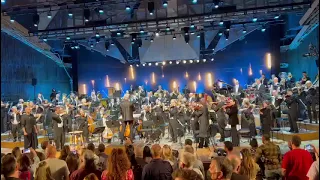 Israel Philharmonic plays Israel's national anthem, Hatikvah.