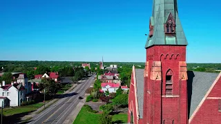 Aerial view of Main St. in Danville, VA along Millionaires Row