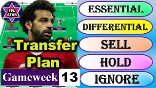 FPL GW 13 Essential,  Differential, Sell,  Hold, Ignore Pick | FPL Gameweek 13 | Fpl tip | FPL 22/23