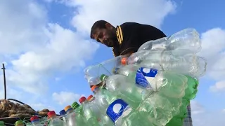 Palestinian fisherman makes boat out of 700 plastic bottles