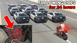 GTA 5 : FOLLOWING COPS FOR 24 HOURS... AT LEAST TRIED TO... ! (Funny Moments)