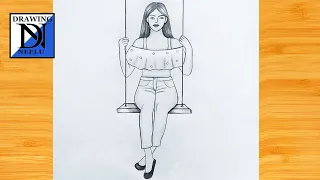 How to draw a girl swinging in front side | Pencil sketch for beginner | Simple drawing tutorial