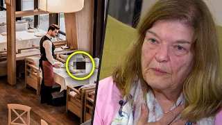 Frau verweigert dem Kellner ein Trinkgeld, merkt aber nicht, was sie auf dem Tisch liegen lässt