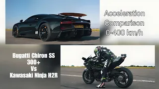 Kawasaki Ninja H2R Vs Bugatti Chiron Supersport 300+ 0-400 km/h Acceleration Comparison