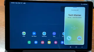 Samsung Galaxy Tab A7 Lite LTE Android 14 One UI 6 0 Incoming Call in Horizontal Landscape Position