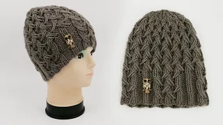 ТРЕНД! Шапка узором с вытянутыми петлями спицами 💫 Incredible hat with a pattern of elongated loops