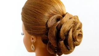 Wedding hairstyle for long hair tutorial. Hair made rose. Updo.