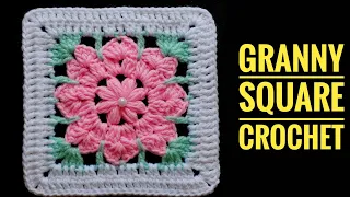 Cuadrado Tejido a GANCHO/Carpeta a Croché/Granny Square Crochet/How to Crochet Flower Granny Square