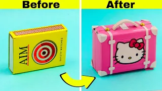 DIY Miniature suitcase bag from matchbox || Make mini Hello kitty suitcase bag @Craftube4u