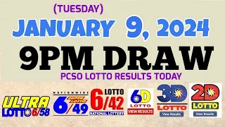 Lotto Result Today 9pm draw January 9, 2024 6/58 6/49 6/42 6D Swertres Ez2 PCSO#Lotto