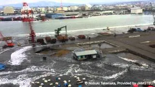 Tsunami hits the CHIKYU at port of Hachinohe on 11 March 2011 - Part1