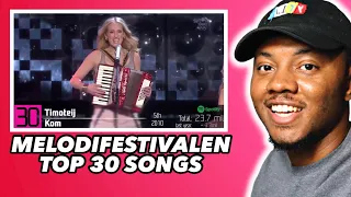 AMERICAN REACTS To TOP 30 songs in Melodifestivalen according to Spotify [2023-Edition]