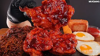 ASMR MUKBANG | Black Bean Noodles & Spicy Fried Chicken SPAM EATING 짜슐랭 맘스터치 양념치킨 스팸 먹방!