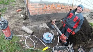 Алмазное сверление фундамента дома под канализацию
