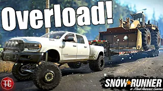 I OVERLOADED My Ram 3500 Mega Cab hauling a GIANT LOADER in SnowRunner! (Console Mods)