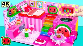 Build Two Floor Mini Pink House with Bedroom, Kitchen,Rainbow Stairs from Cardboard ❤️DA House Clay