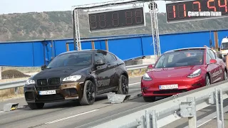 TESLA MODEL 3 PERFORMANCE DRAG RACE VS BMW X6M G-POWER TYPHOON