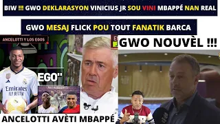 GWO DEKLARASYON VINICIUS JR SOU VINI MBAPPÉ NAN REAL MADRID_GWO MESAJ FLICK POU TOUT FANATIK BARCA.