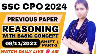 PREVIOUS YEAR PAPER SSC CPO ||REASONING|| 09/11/2022 (SHIFT-1) PART-2 #ssc #ssccpo #paper #sscexam