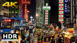 4K HDR // Night Walk in Chinatown 2022 | Street Food | Bangkok, Thailand