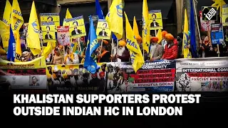 Khalistan supporters protest with Nijjar posters outside Indian High Commission in London