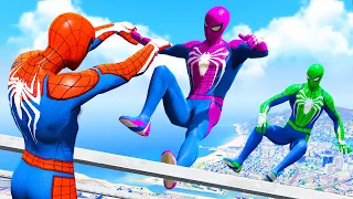 GTA 5 Rainbow Spiderman Jumping Off Highest Buildings (Euphoria Physics/Ragdolls) #16