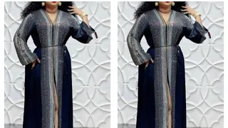 How to Cut and Sew Simple Abaya Gown Dress With Rhinestones