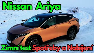 Zimní Test spotřeby a nabíjení elektromobilu Nissan Ariya 🇨🇿