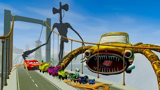 All monsters Big & Small Cars vs Broken Bridge with CAR EATER & SIREN | BeamNG.Drive