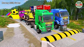 Double Flatbed Trailer Truck vs speed bumps|Busses vs speed bumps|Beamng Drive|497