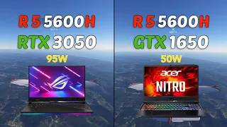 RTX 3050 laptop vs GTX 1650 laptop Ryzen 5 5600H || 10 Games Comparison
